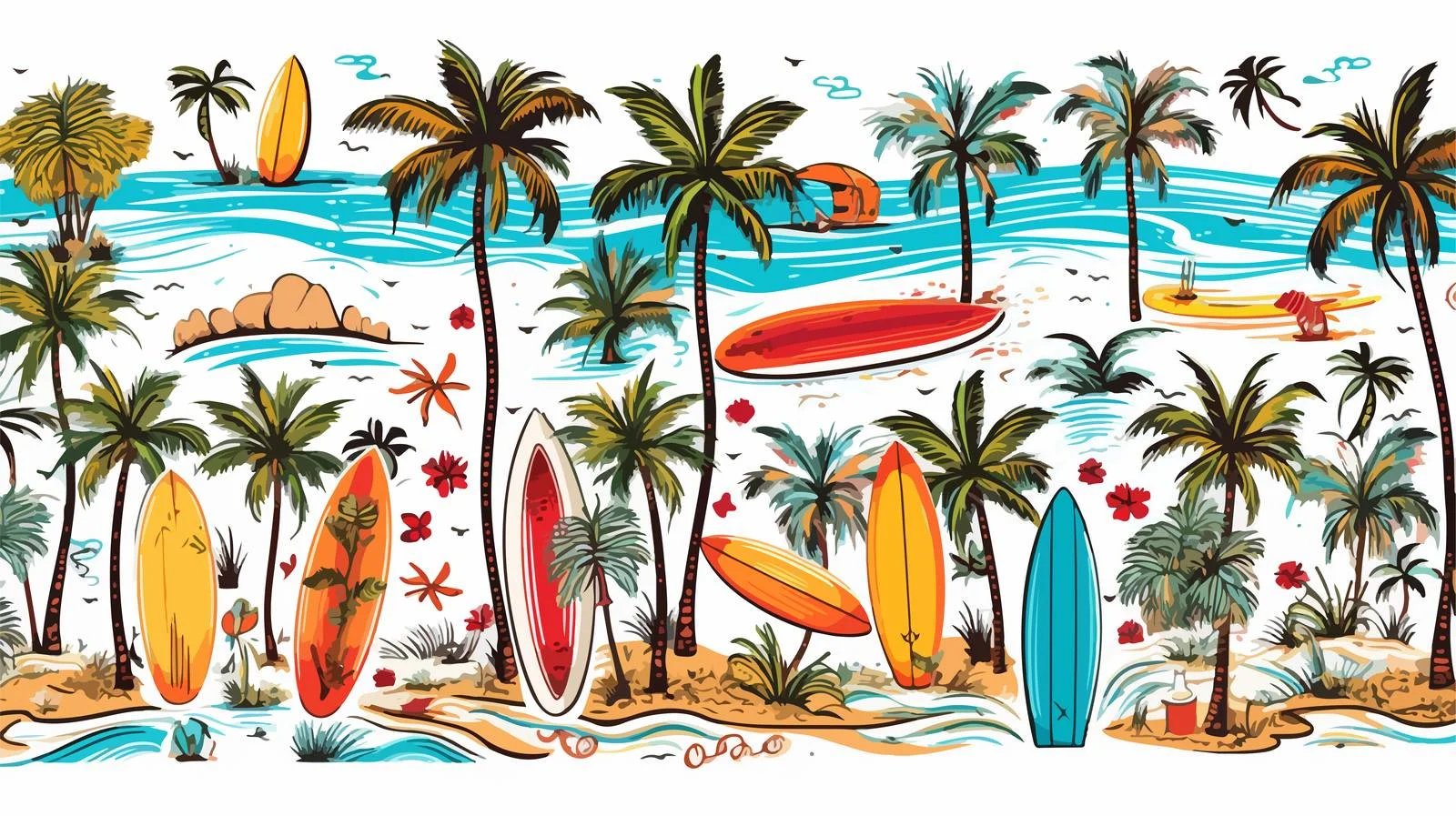 Surfing Elements Seamless Pattern — free download from Dotvec