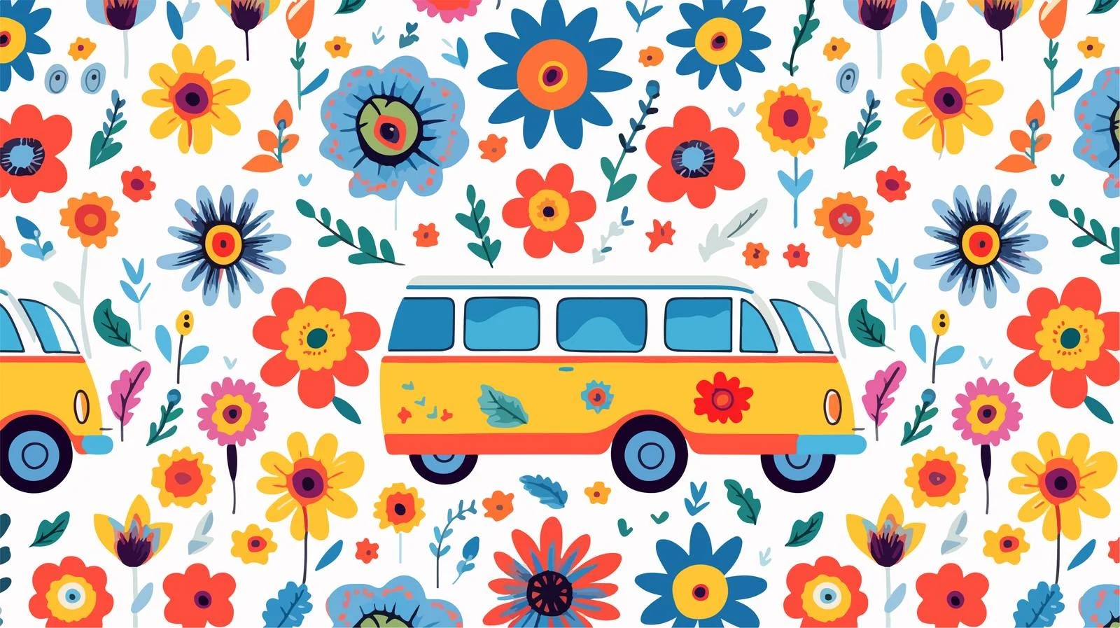 Hippie Flowers Seamless Pattern — free download from Dotvec