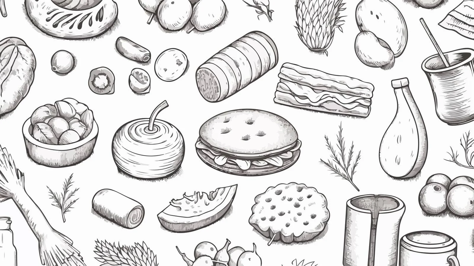 Hand-Drawn Food Elements Seamless Pattern — free download from Dotvec