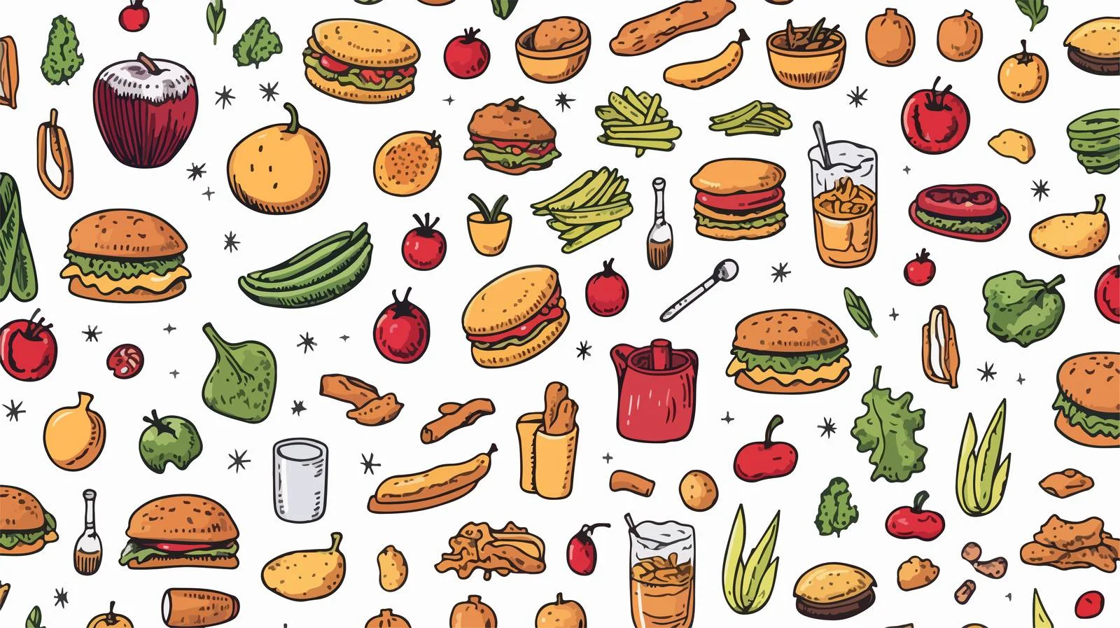 Hand-Drawn Food Elements Pattern — free download from Dotvec