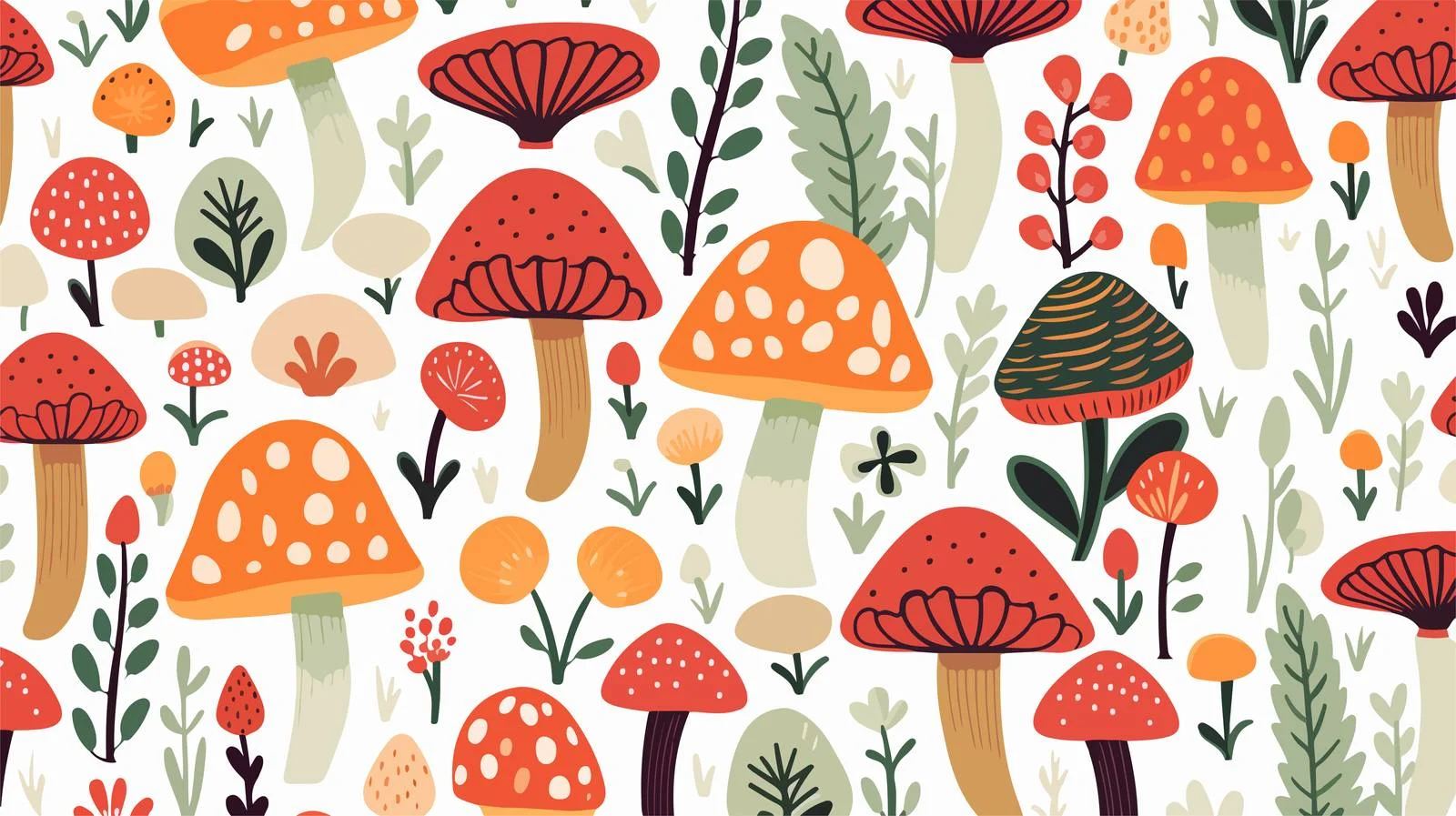 Whimsical Mushrooms Flowers Seamless Pattern — free download from Dotvec