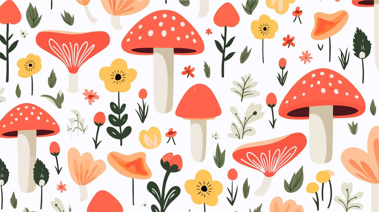 Hippie Mushrooms Flowers Seamless Pattern — free download from Dotvec