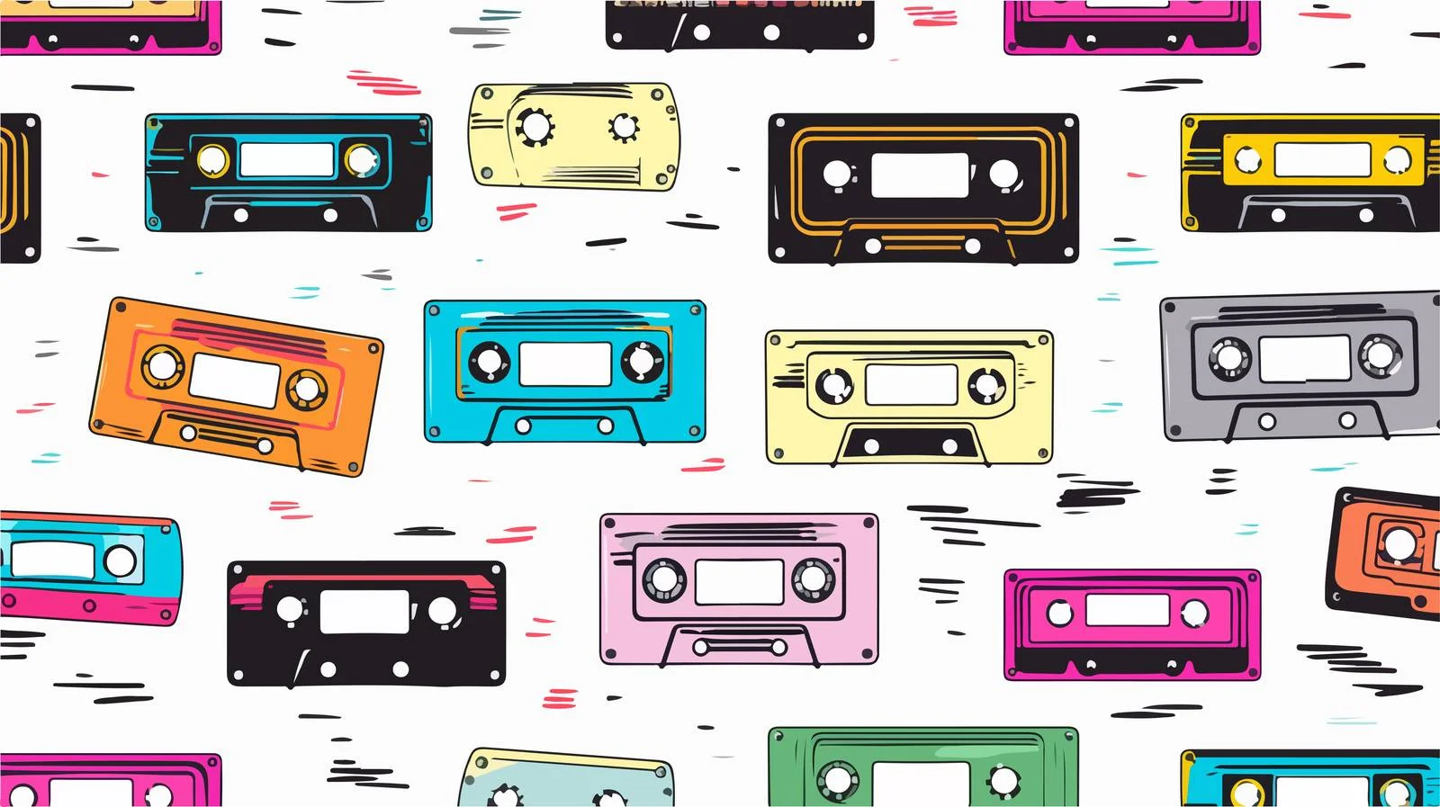 Musical Audio Cassette Seamless Pattern Design — free download from Dotvec
