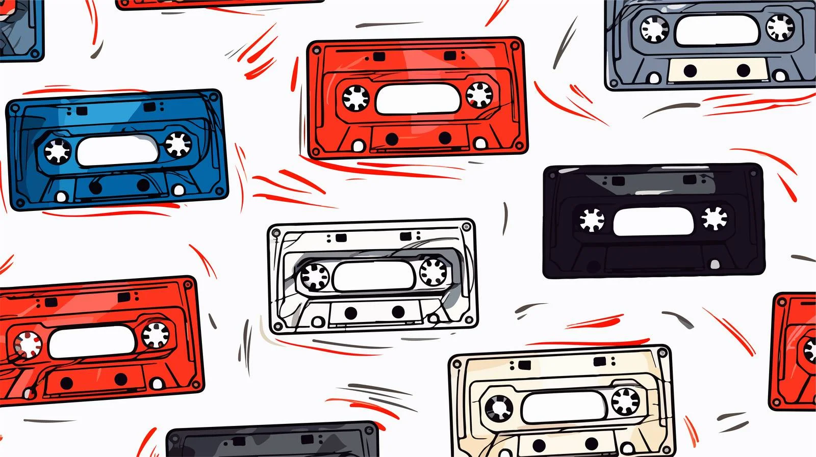 Vintage Music Cassette Tape Seamless Pattern — free download from Dotvec