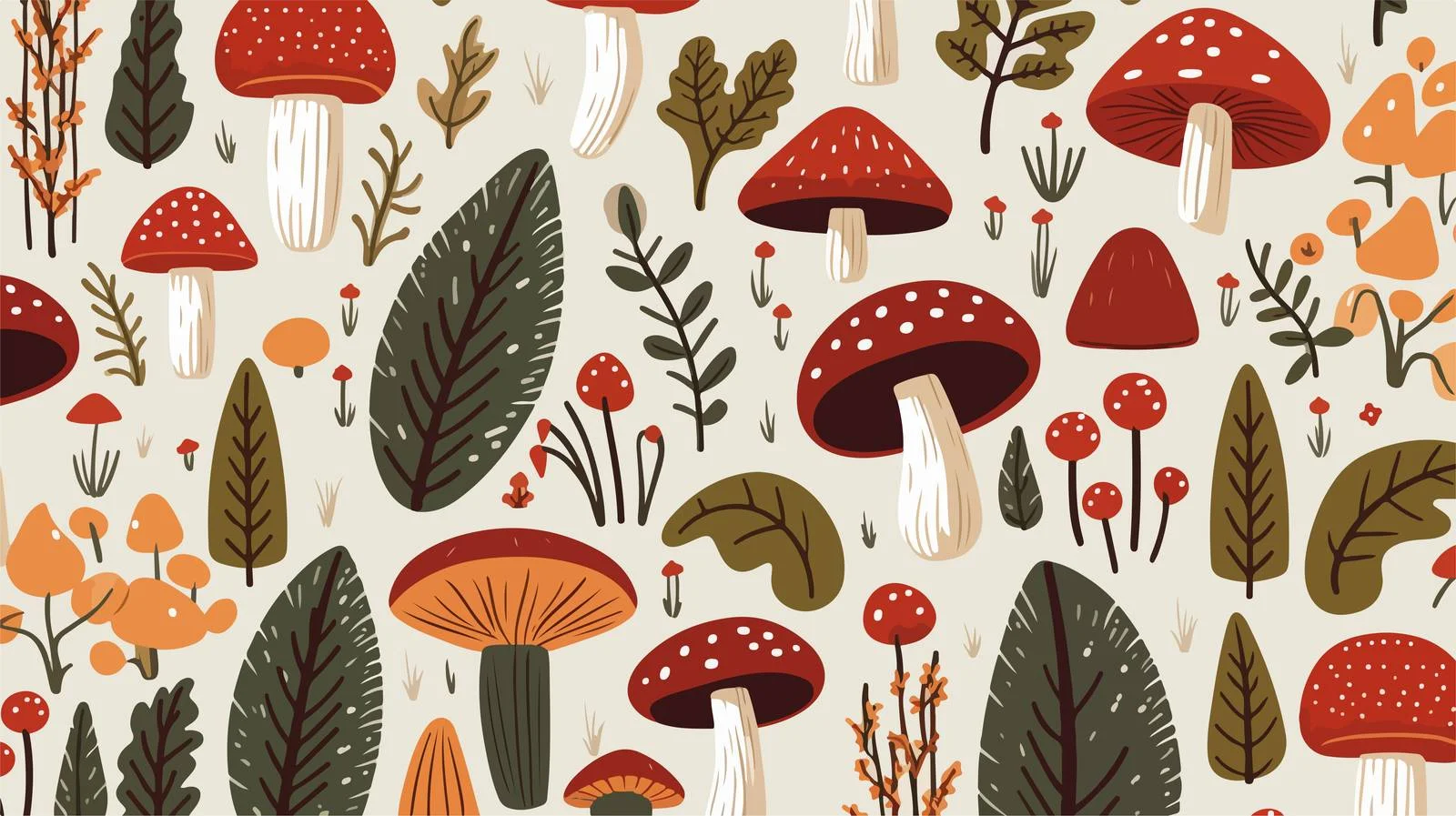 Mycological Diversity in Seamless Mushroom Pattern — free download from Dotvec