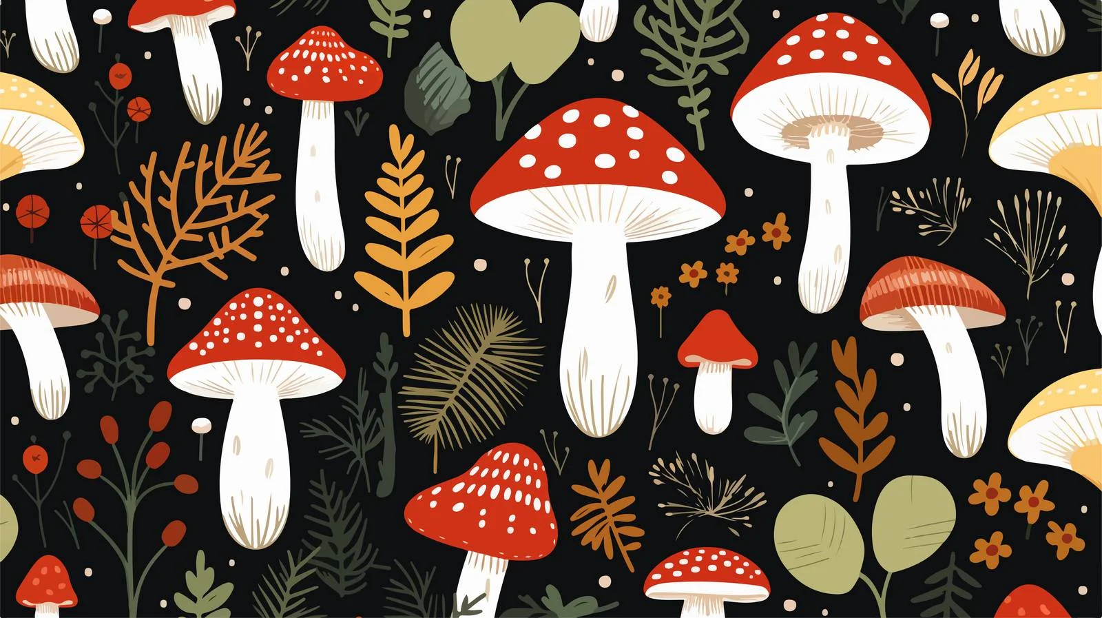 Elegant Mushroom Variety Seamless Pattern Design — free download from Dotvec