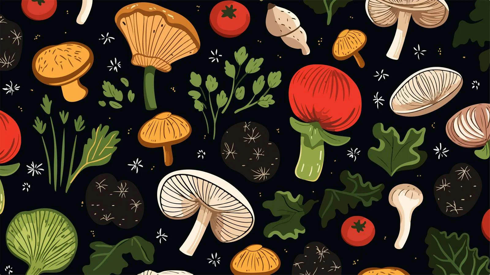 Fresh Vegetables and Mushrooms Seamless Pattern — free download from Dotvec