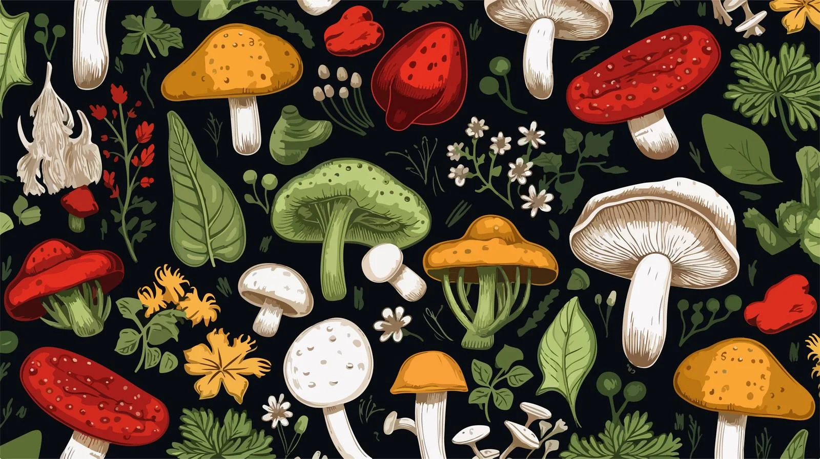 Fresh Vegetable and Mushroom Seamless Pattern — free download from Dotvec