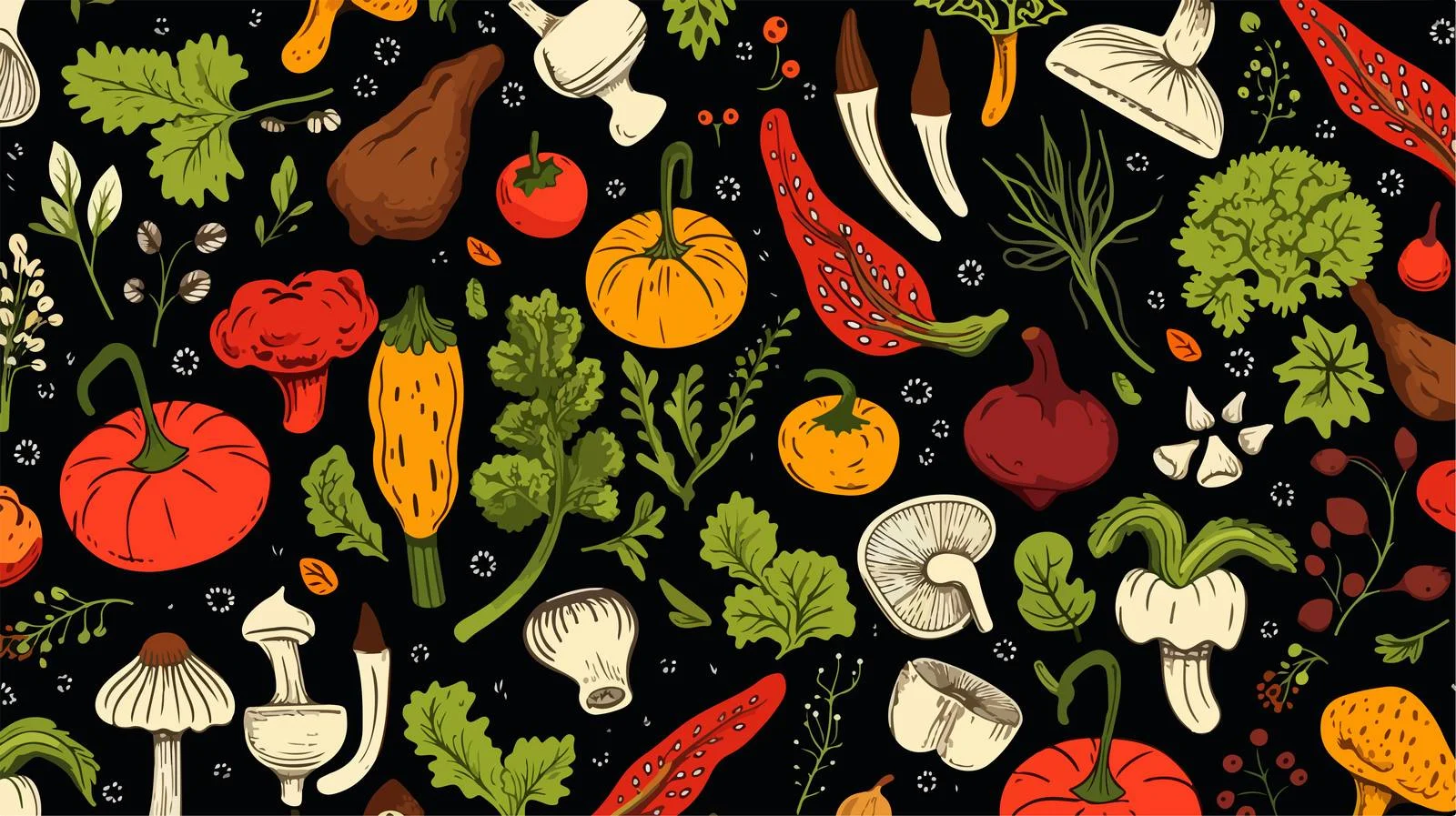 Fresh Vegetable and Mushroom Seamless Pattern — free download from Dotvec