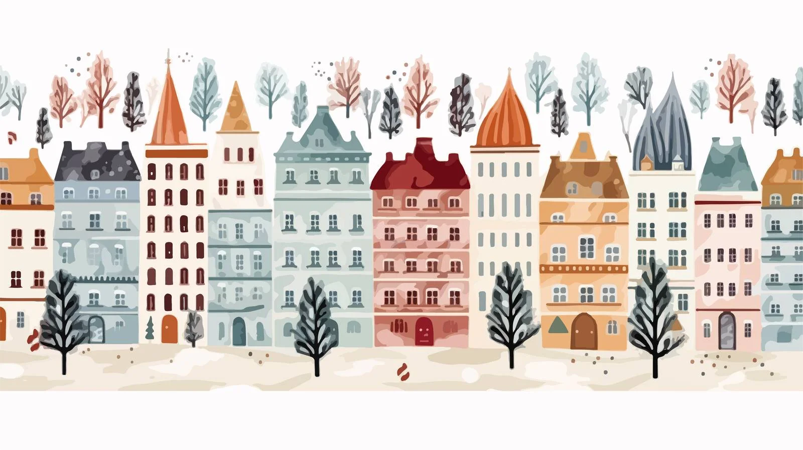 Urban Residential Buildings and Chapel Seamless Pattern — free download from Dotvec