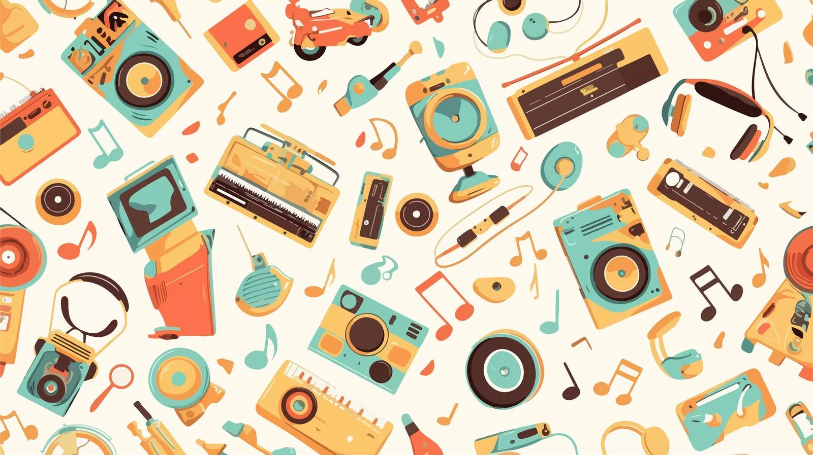 Vintage Music Players Seamless Pattern Design — free download from Dotvec