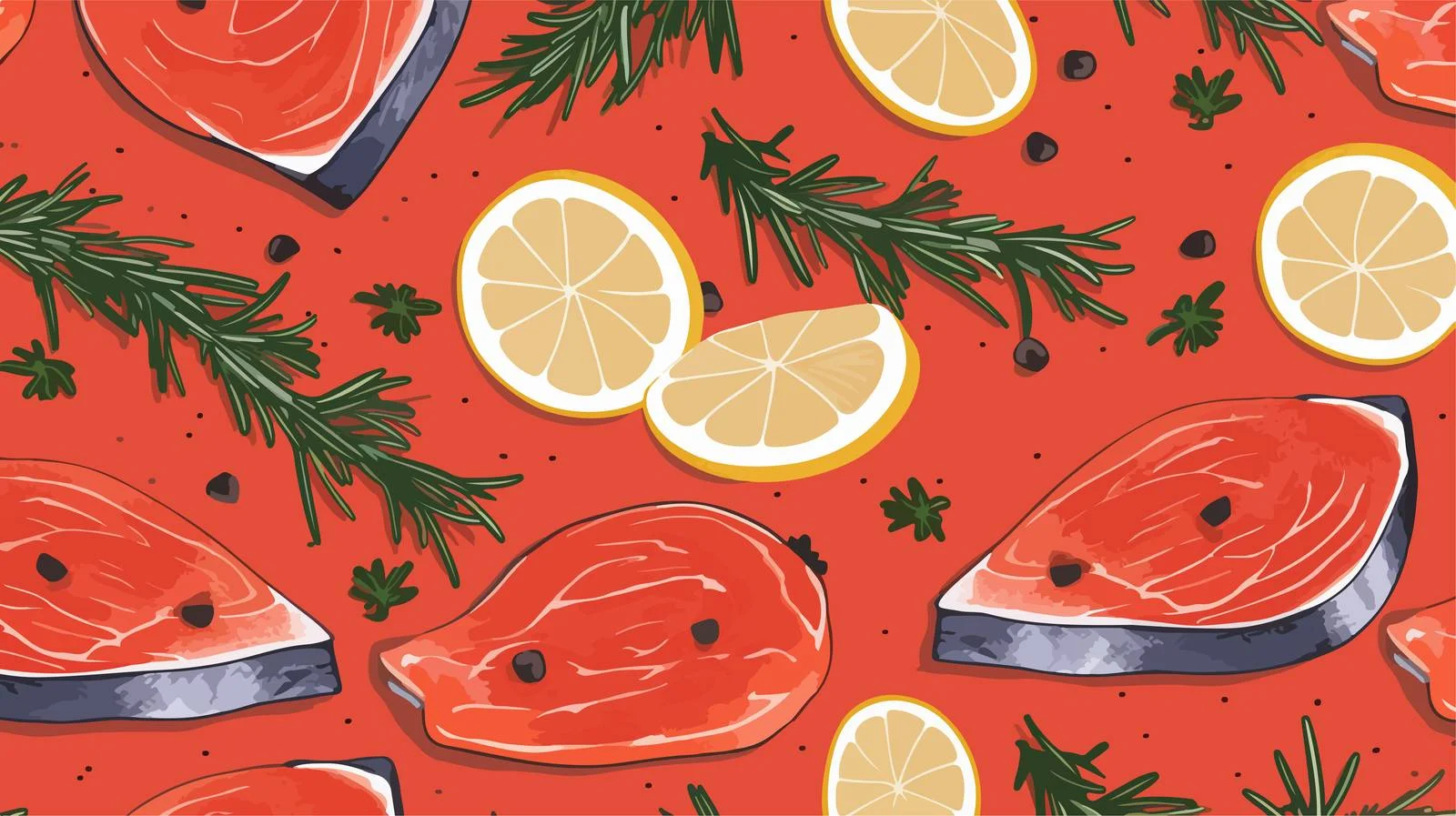 Salmon and Rosemary Pattern — free download from Dotvec