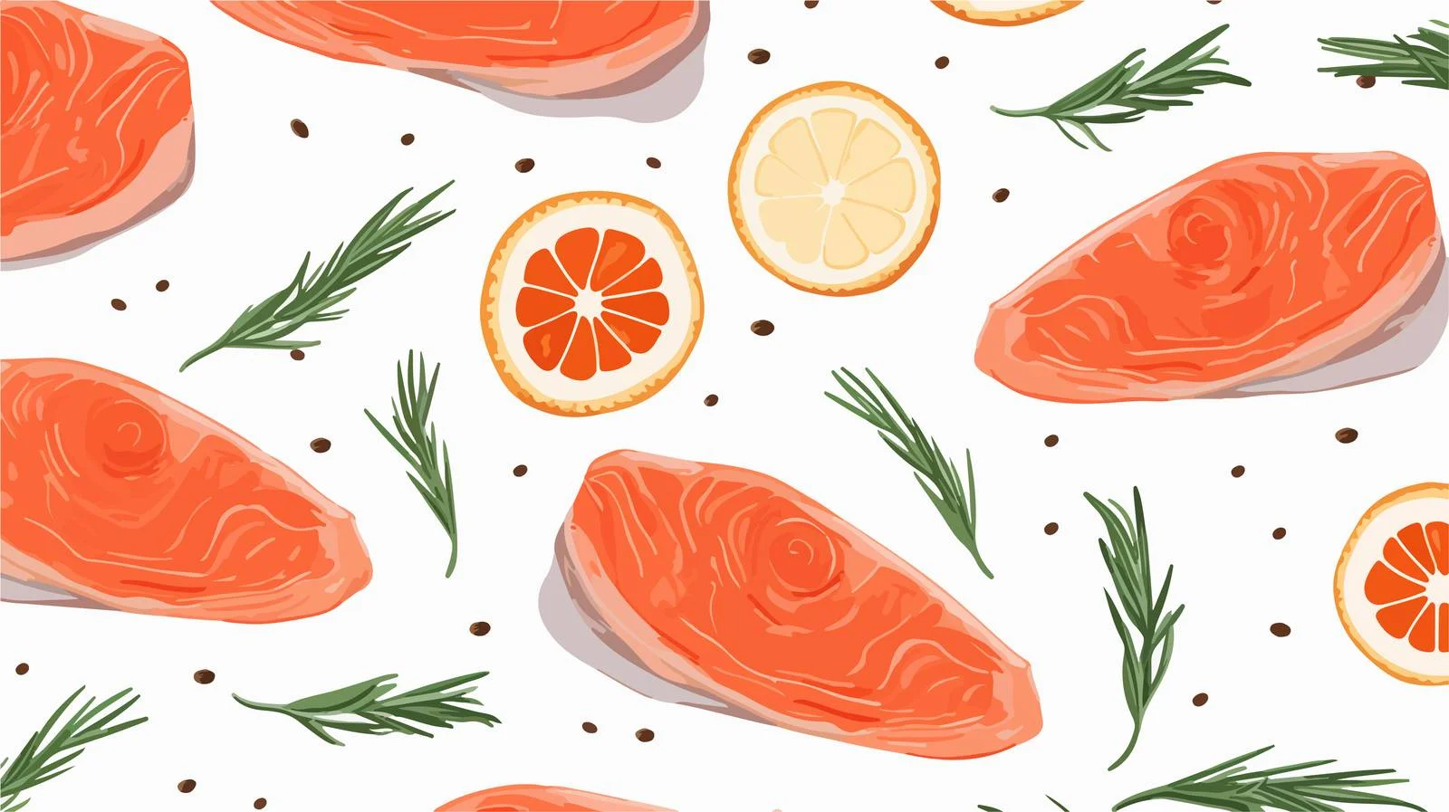 Salmon and Rosemary Seamless Pattern — free download from Dotvec