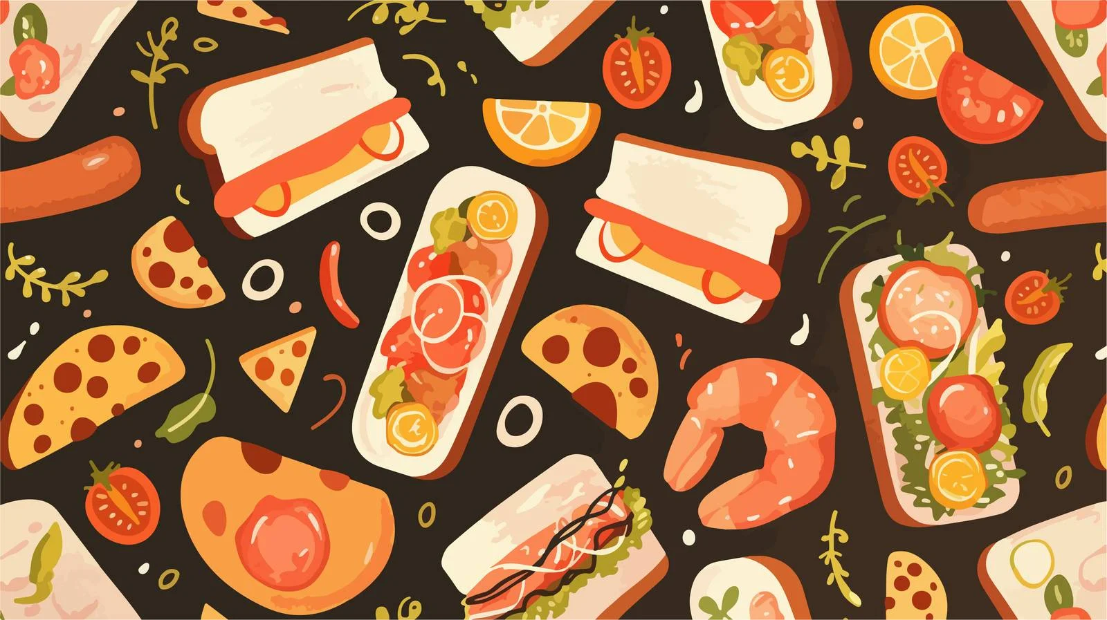 Sandwiches Seamless Pattern on Dark Background — free download from Dotvec