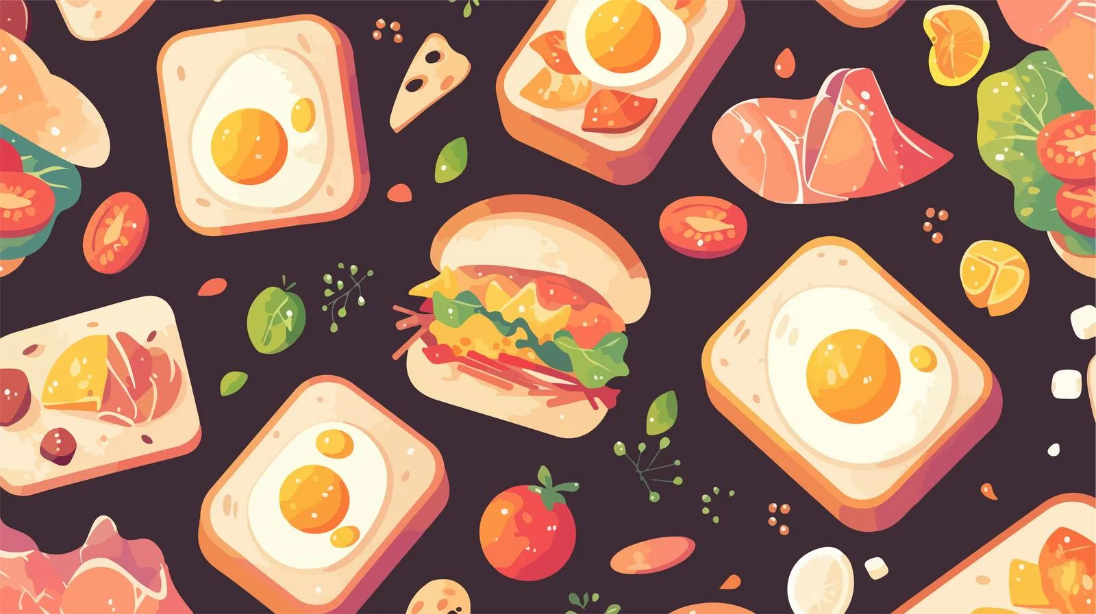 Delicious Sandwiches Seamless Pattern on Dark Background — free download from Dotvec