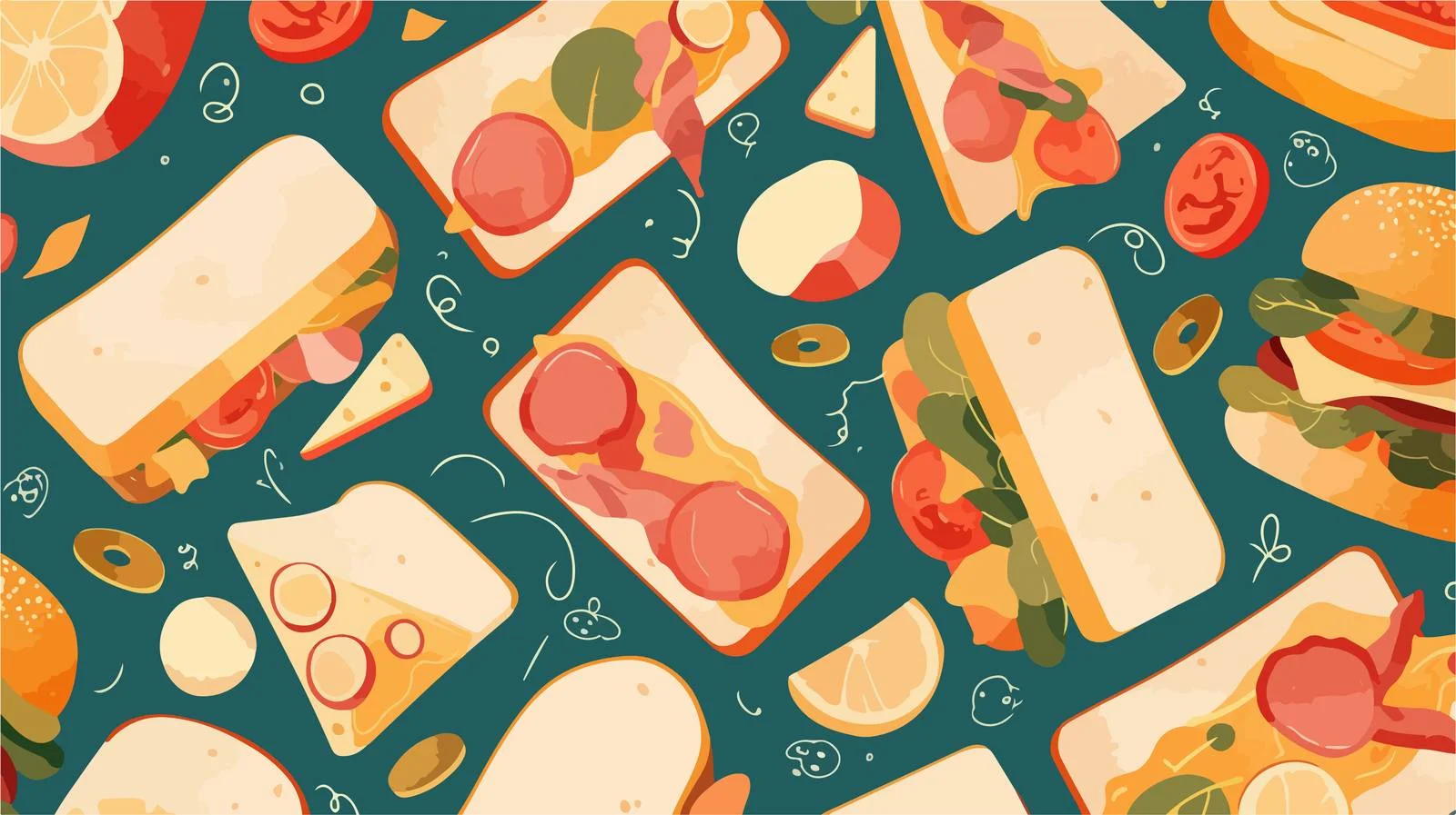 Delicious Sandwiches Seamless Pattern on Dark Background — free download from Dotvec