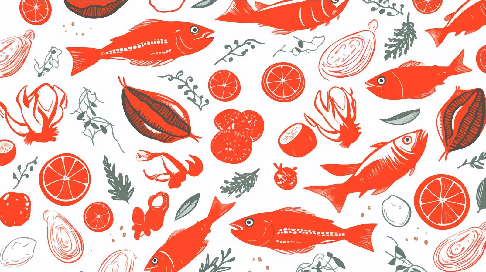 Seafood Flat Hand-Drawn Pattern — free download from Dotvec