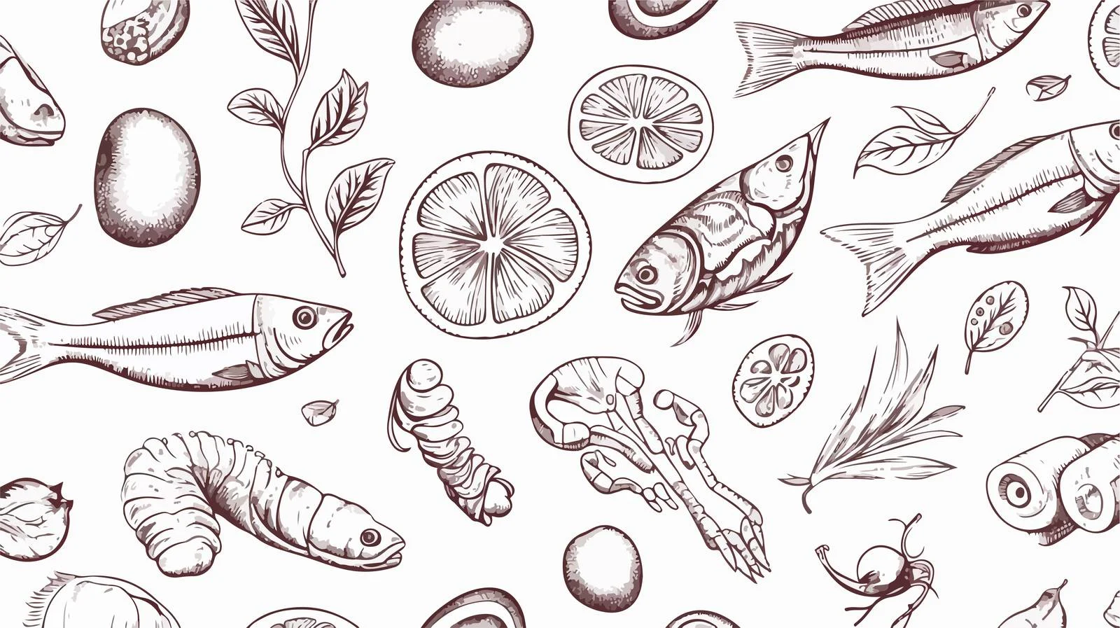 Seafood Hand-Drawn Repeat Design — free download from Dotvec