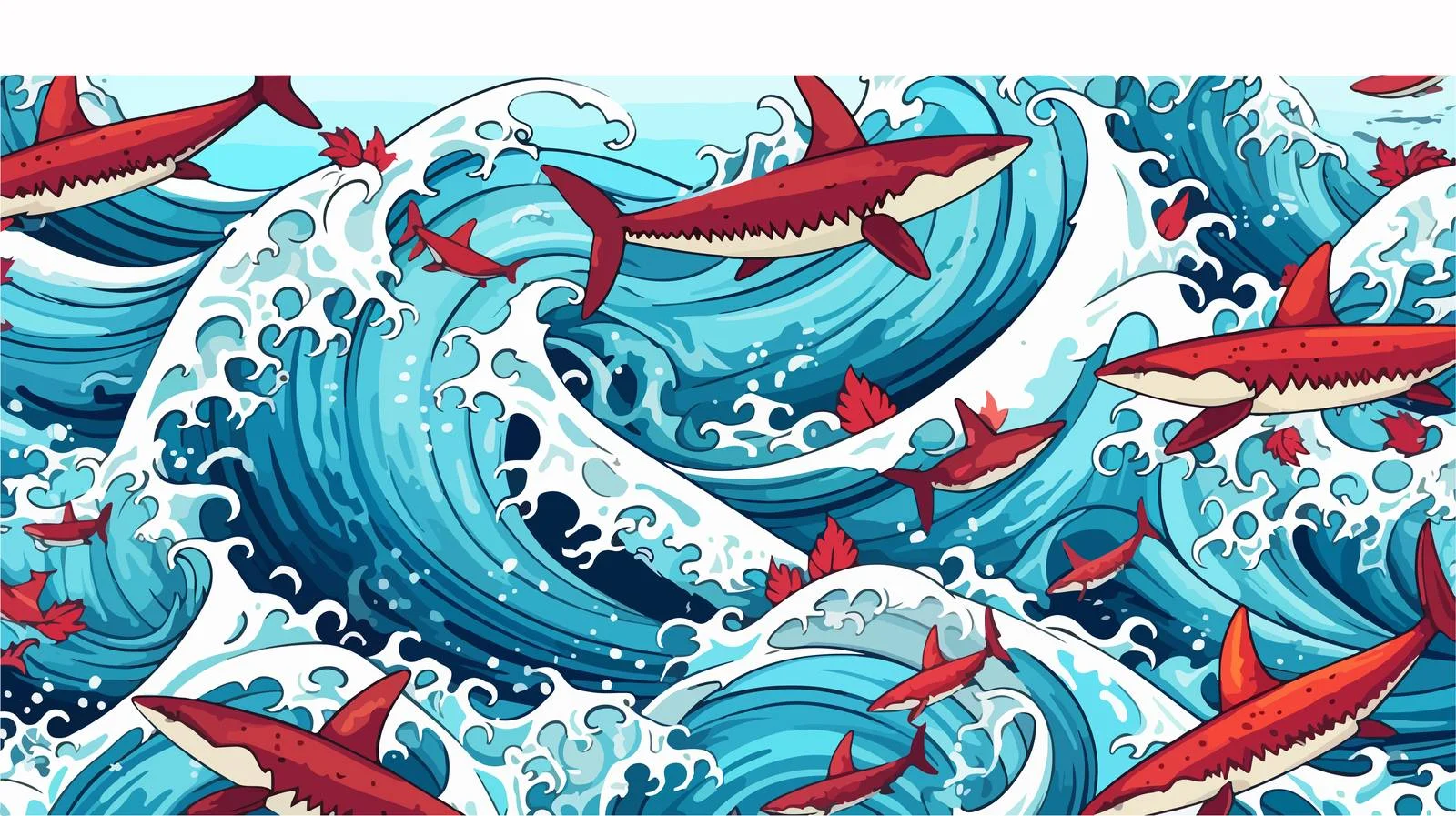 Shark Surfboards Waves Seamless Pattern — free download from Dotvec