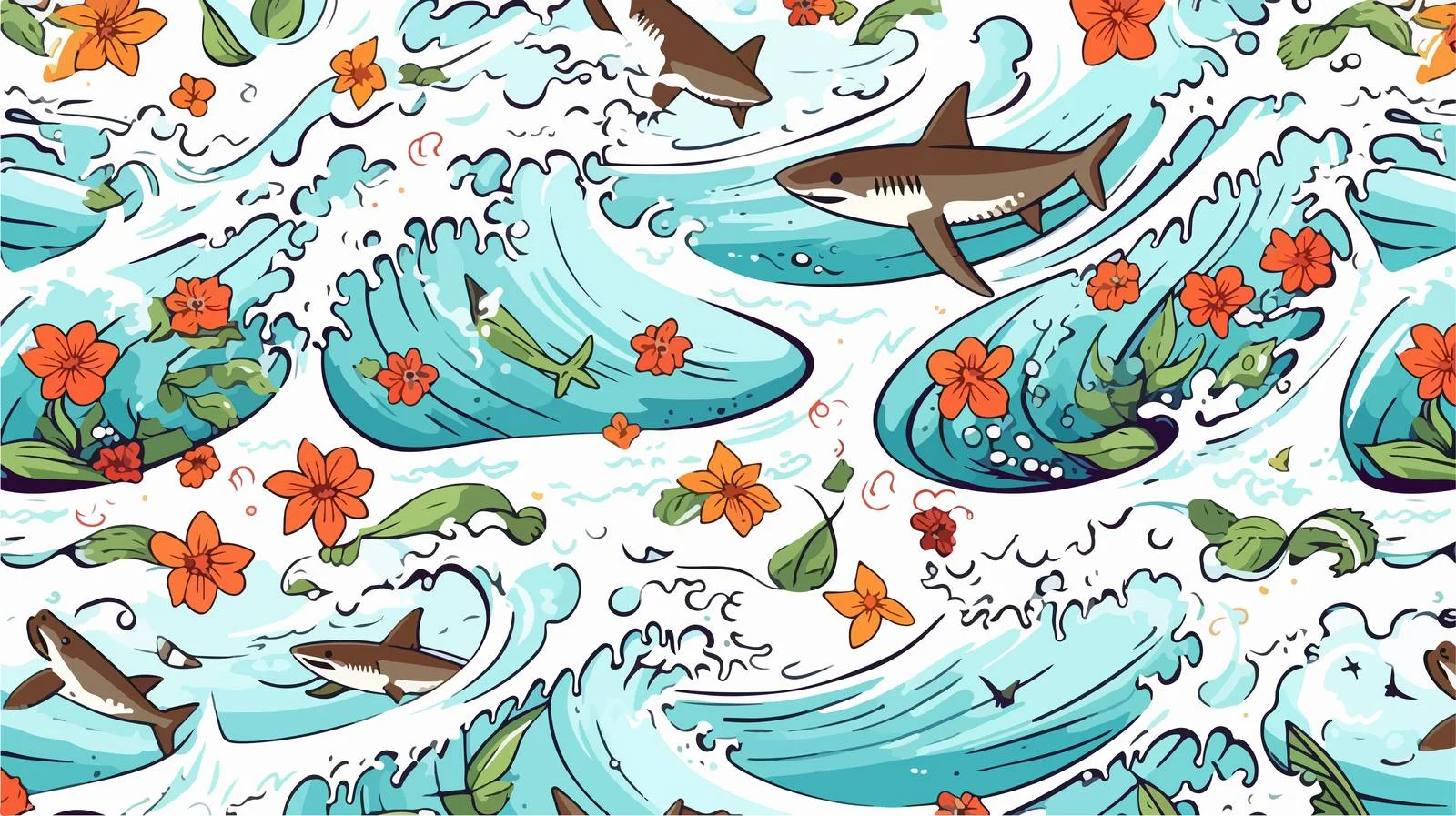 Beach Ocean Pattern with Sharks — free download from Dotvec