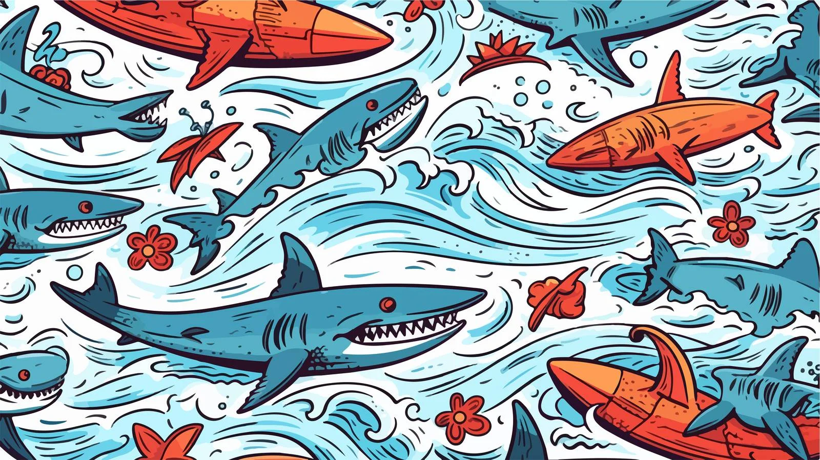 Shark Surfboards Pattern with Waves – free oar image from Dotvec