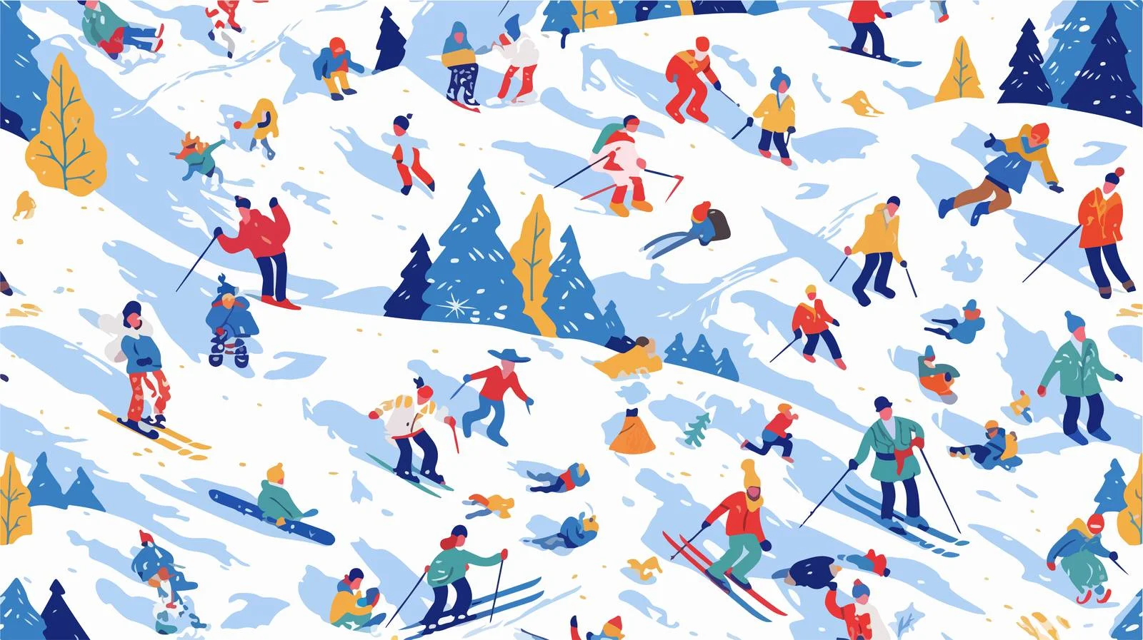 Winter Sports Seamless Pattern with Skiers — free download from Dotvec