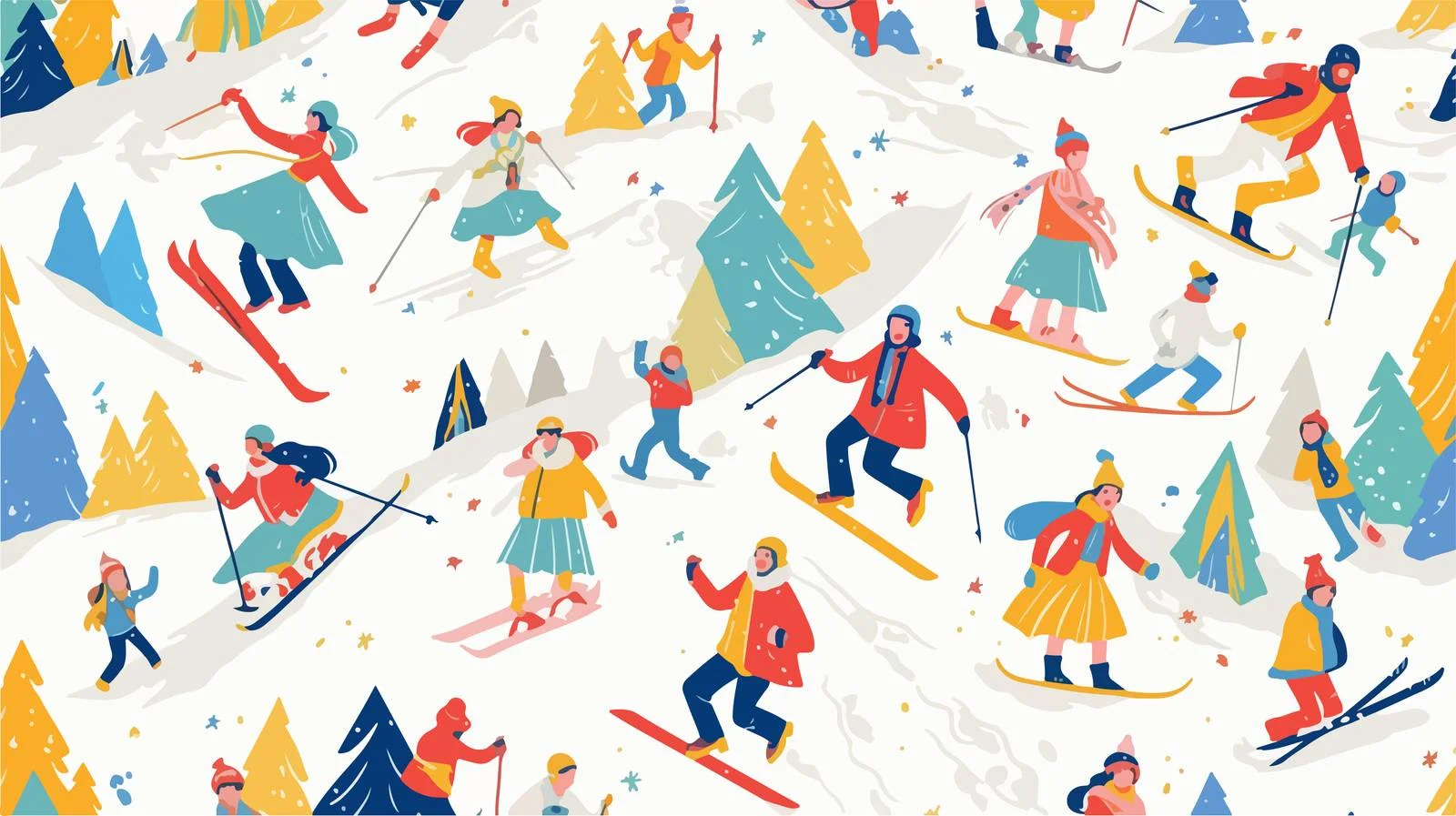 Winter Sports Seamless Pattern with Skiers — free download from Dotvec