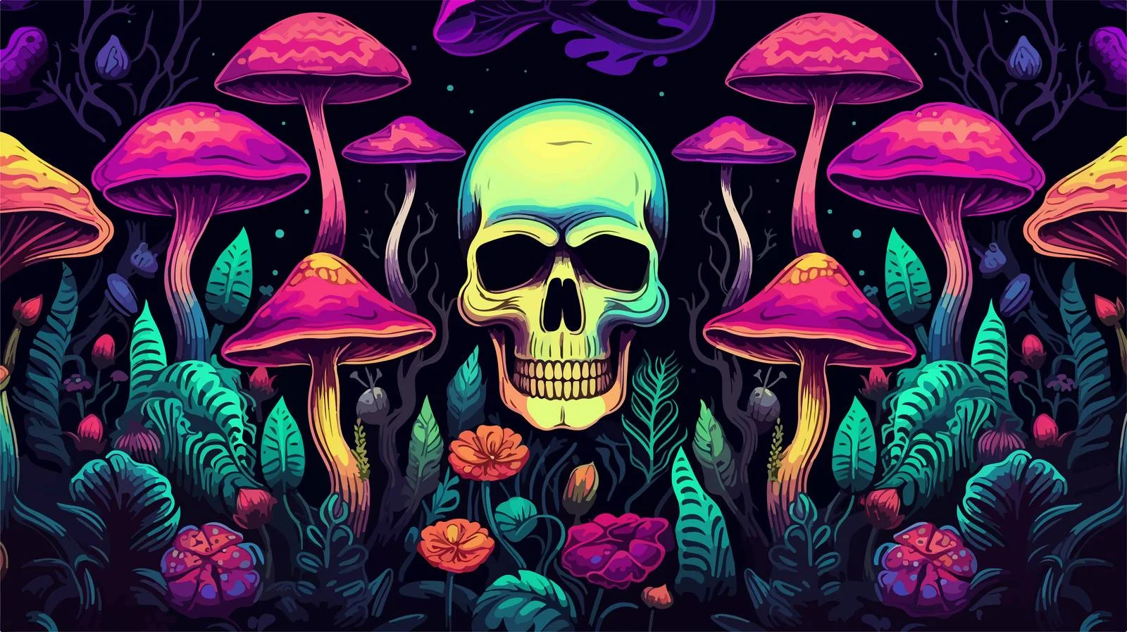 Skull and Mushroom Seamless Pattern — free download from Dotvec