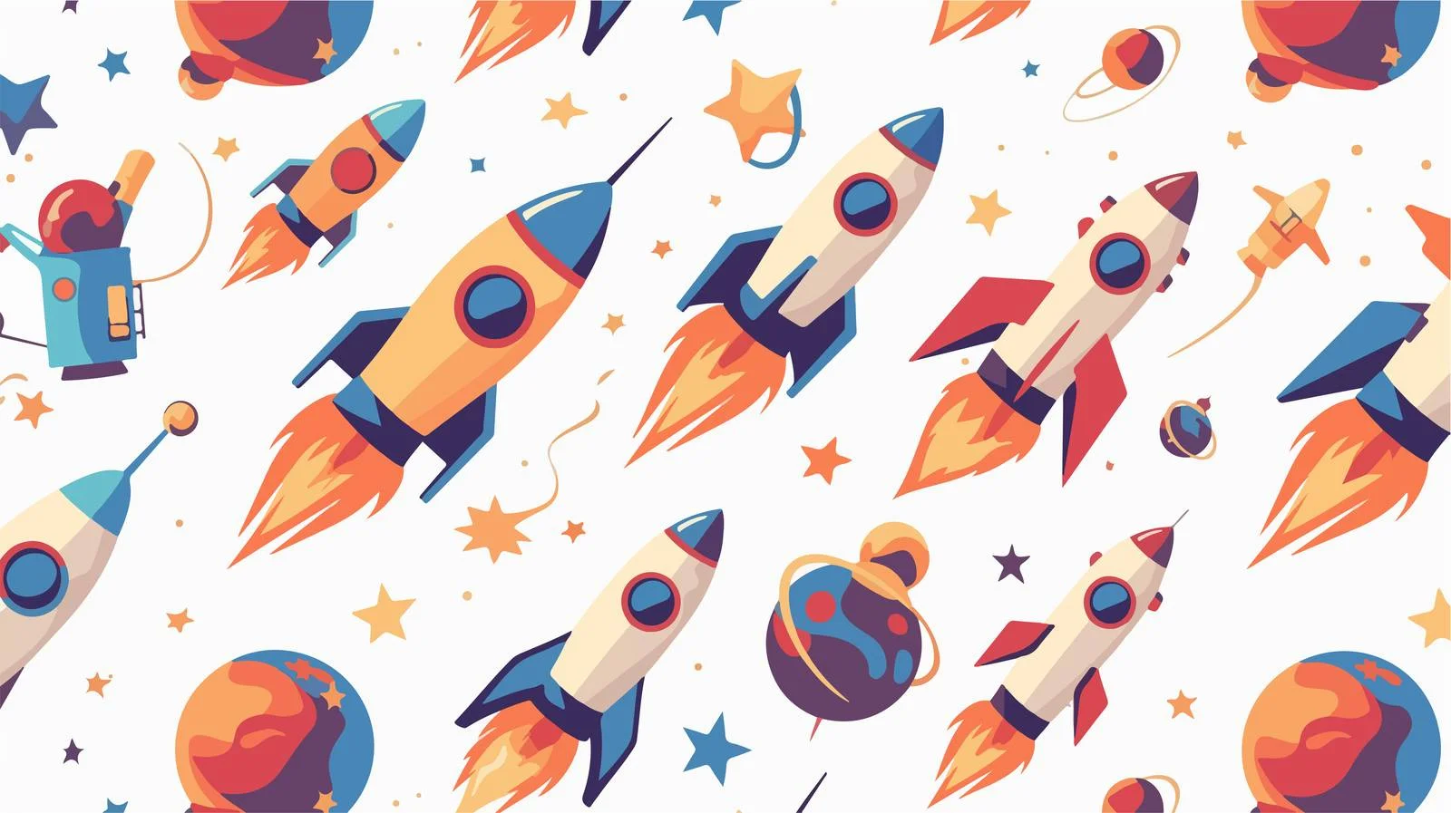 Galactic Rockets and Spaceships Seamless Pattern — free download from Dotvec