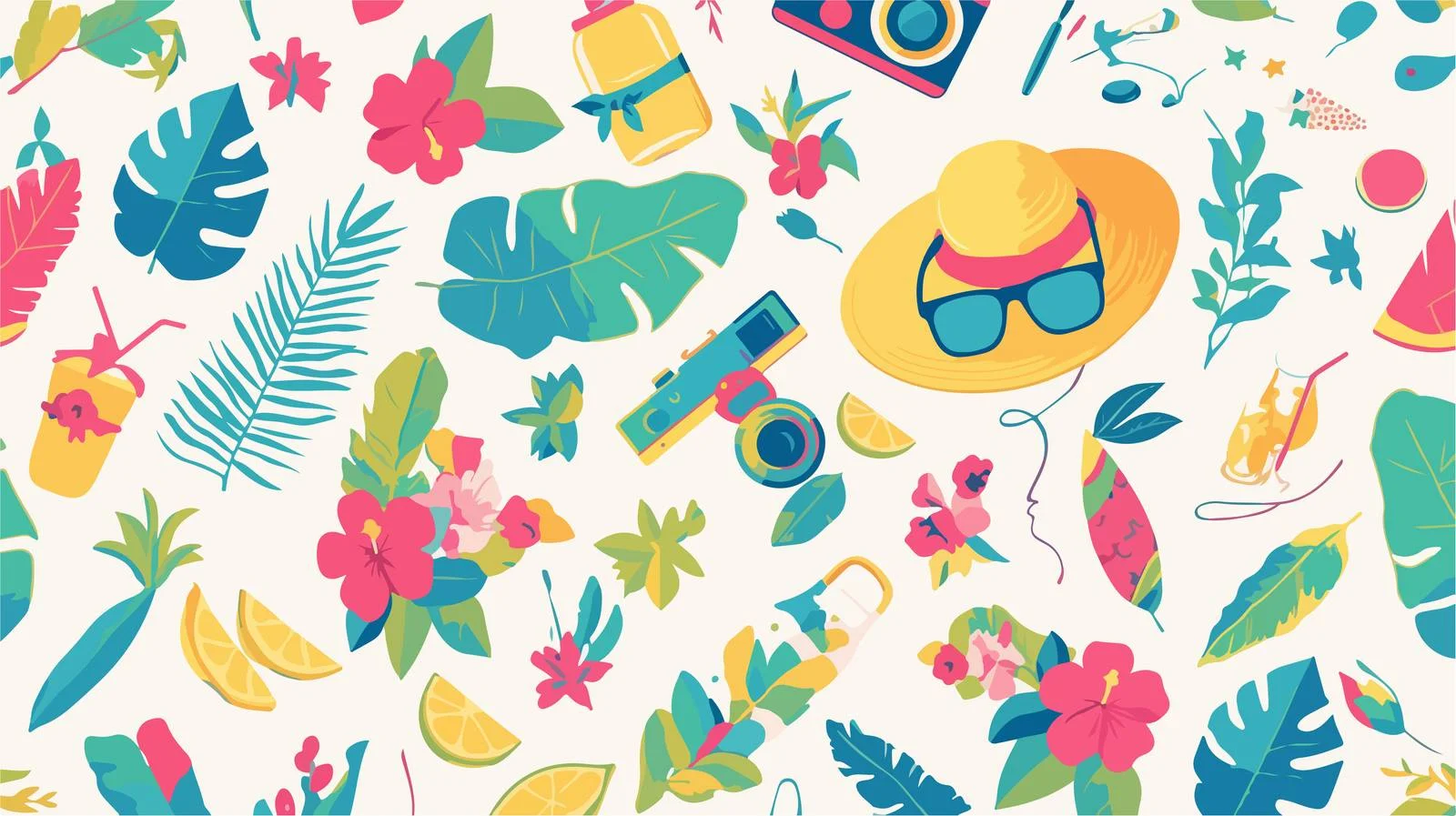 Summer Attributes Seamless Pattern on White — free download from Dotvec