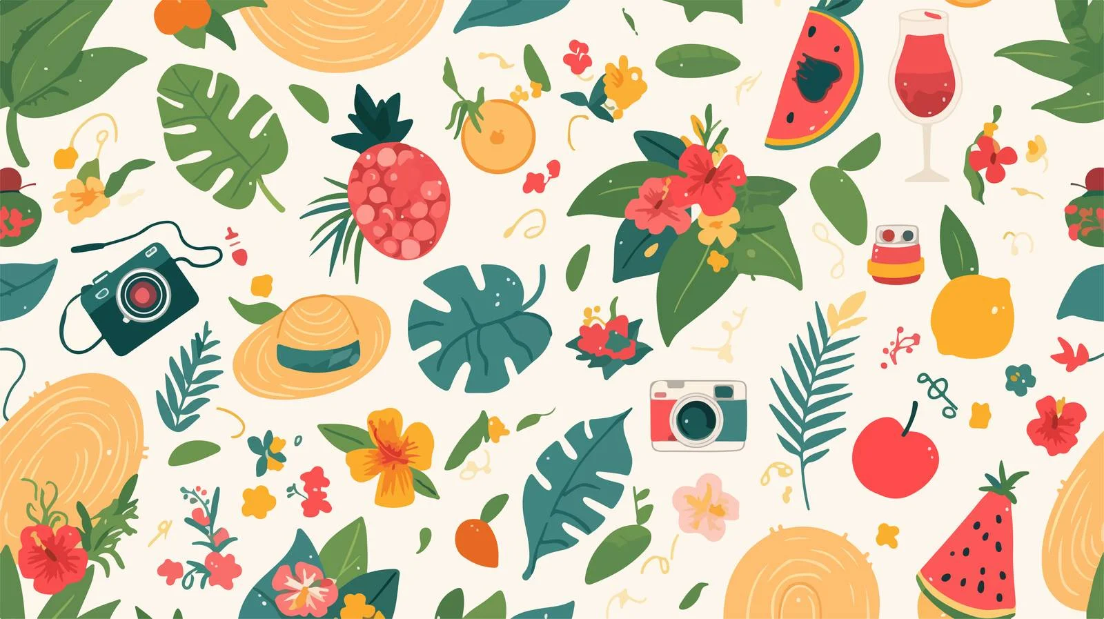 Summer Attributes Seamless Pattern on White Background — free download from Dotvec