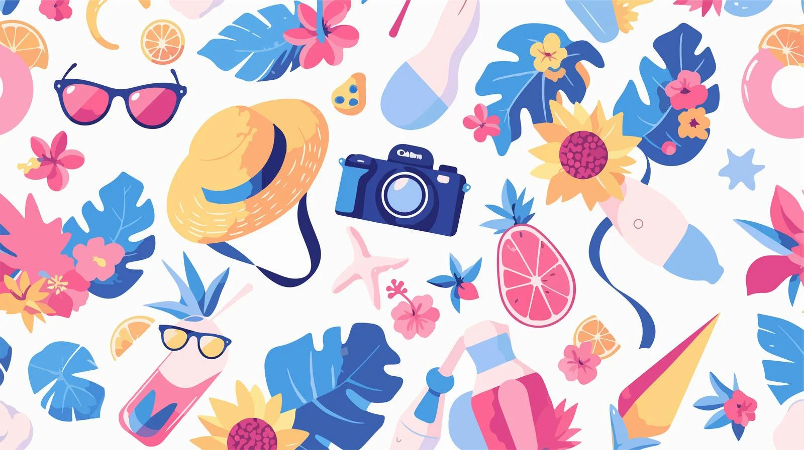 Summer-Themed Seamless Pattern on White Background — free download from Dotvec