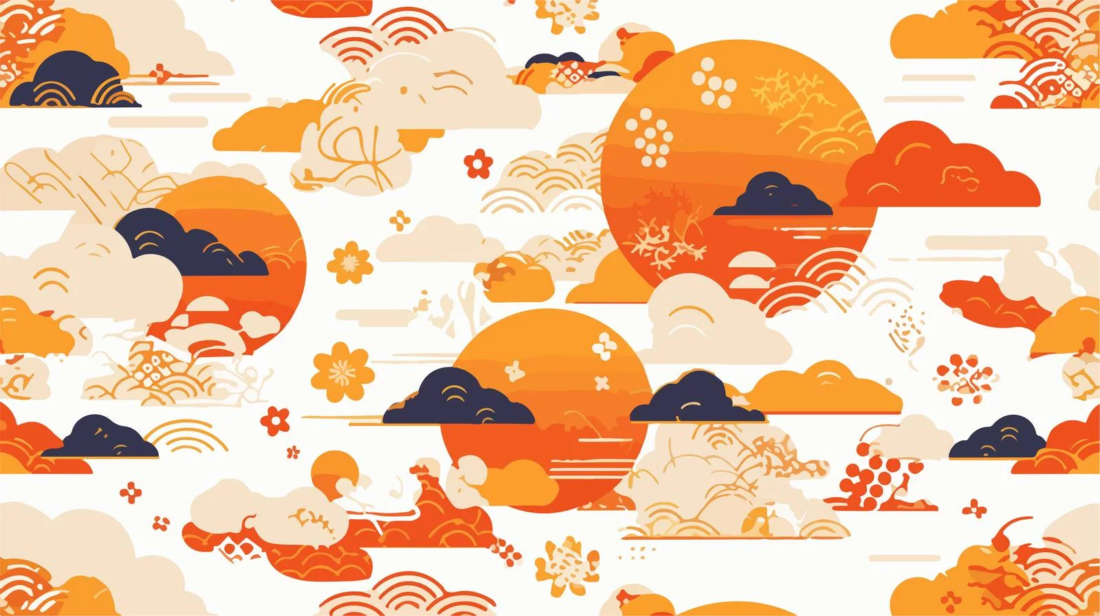 Traditional Clouds and Sun Seamless Pattern — free download from Dotvec