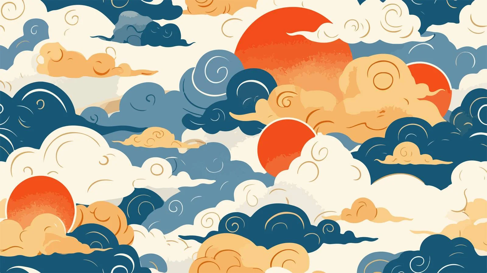 Traditional Sun and Clouds Seamless Pattern — free download from Dotvec