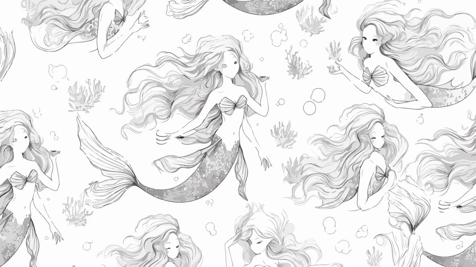 Oceanic Mermaid Hand-Drawn Seamless Pattern — free download from Dotvec
