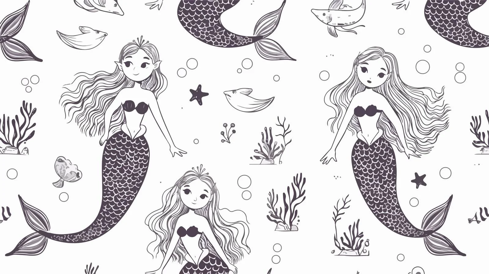 Whimsical Swimming Mermaids Seamless Pattern — free download from Dotvec
