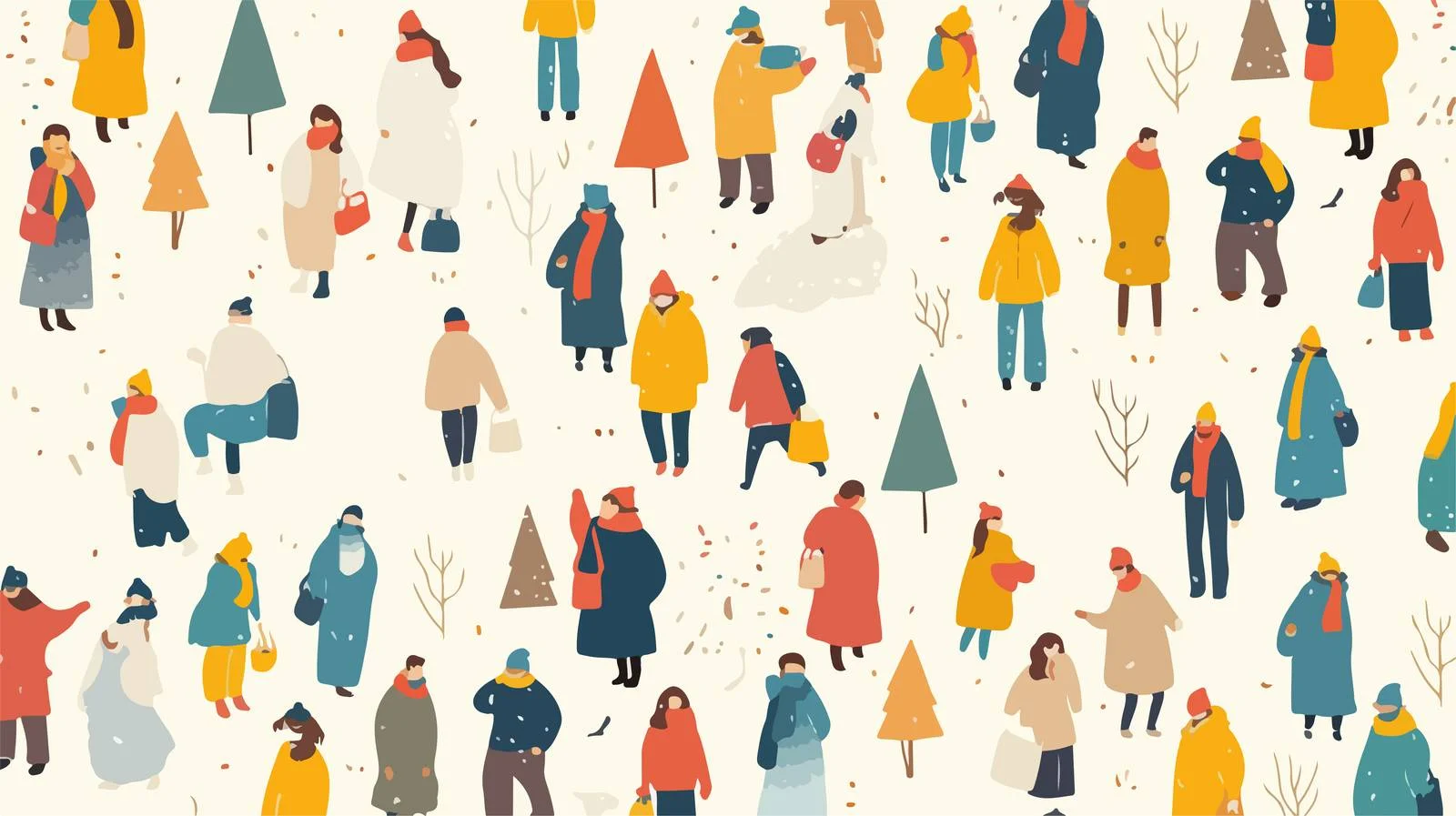 Whimsical Tiny People in Outerwear Pattern — free download from Dotvec