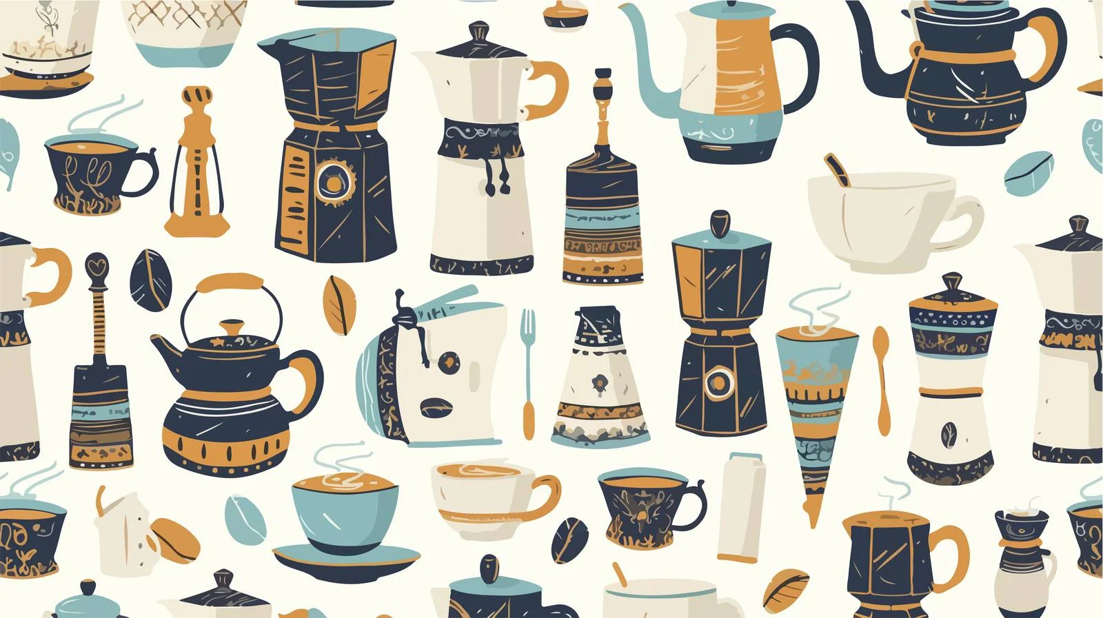 Coffee Tools and Utensils Seamless Pattern — free download from Dotvec