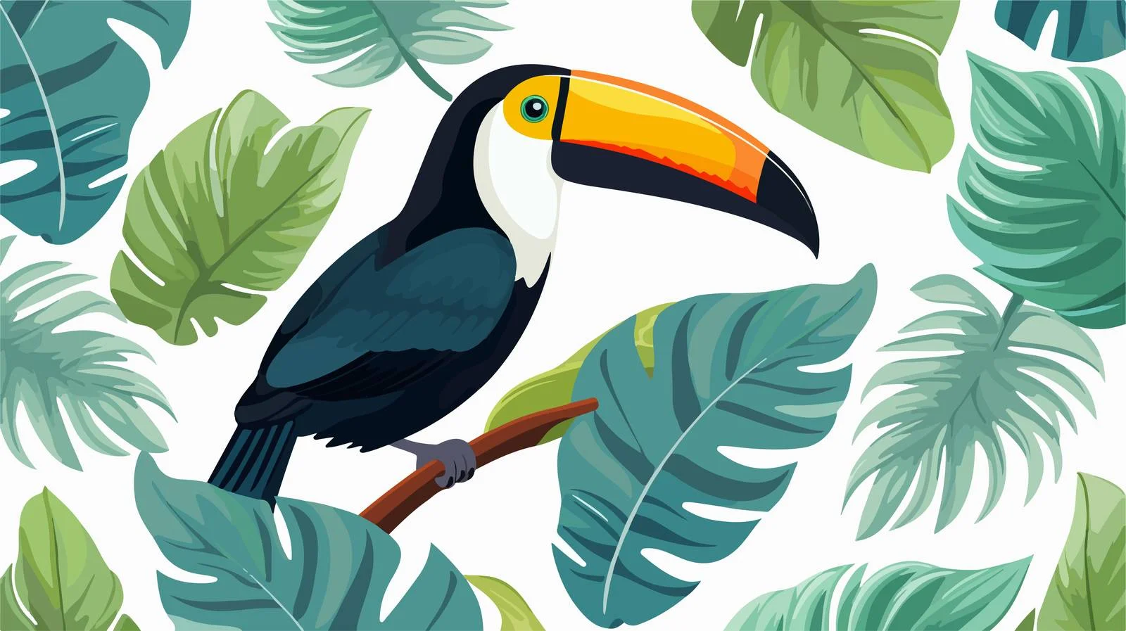Toucan Tropical Leaves Seamless Pattern — free download from Dotvec