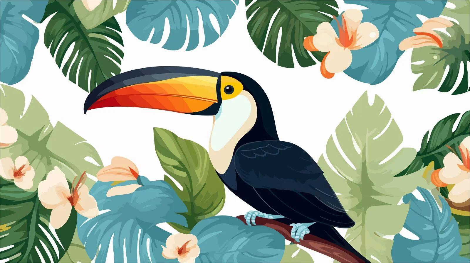 Toucan and Tropical Leaves Pattern — free download from Dotvec