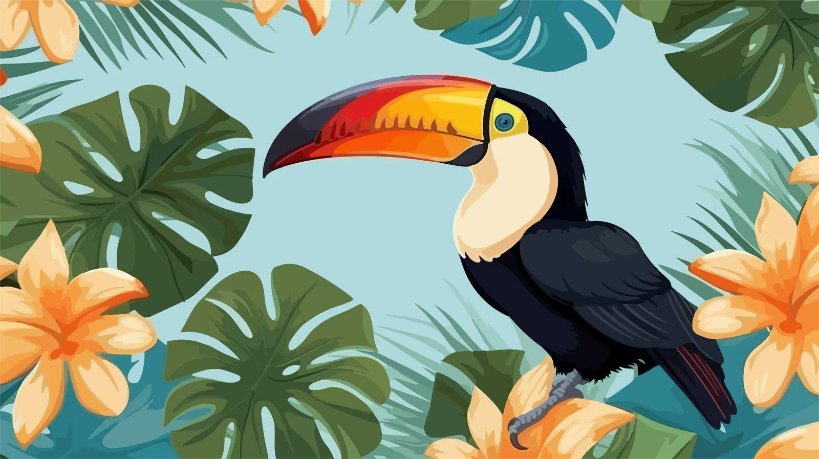 Toucan Tropical Leaves Seamless Pattern — free download from Dotvec