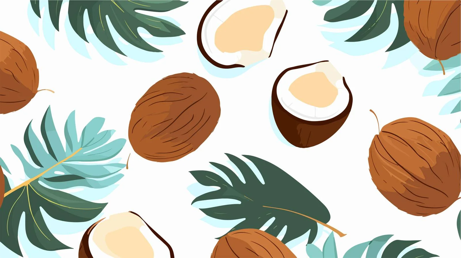 Tropical Leaves Coconut Seamless Pattern — free download from Dotvec