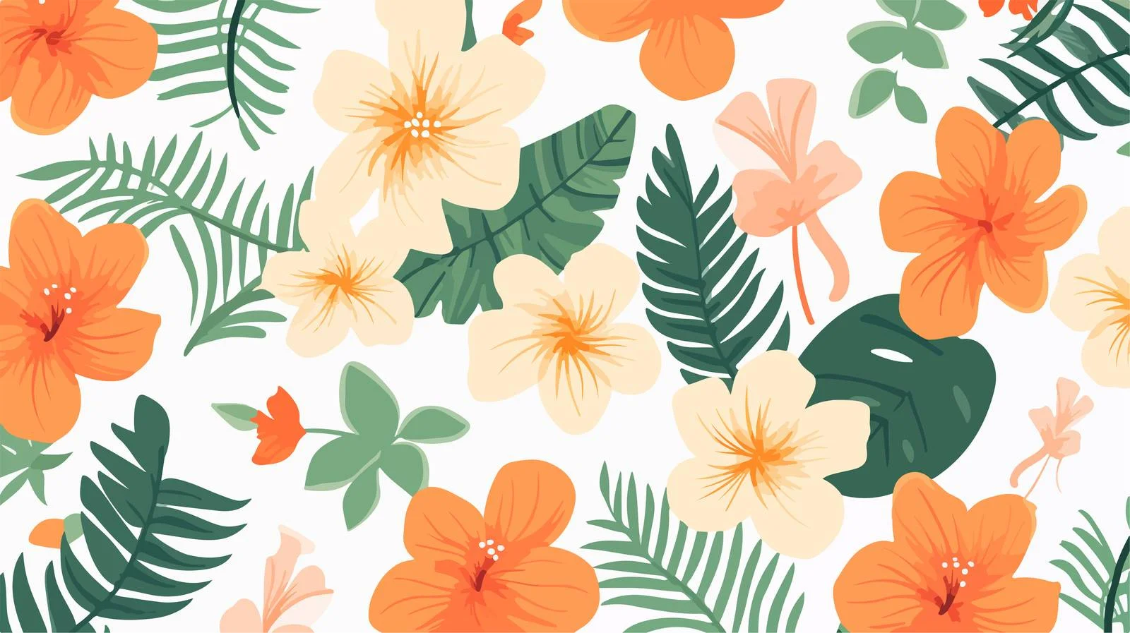 Tropical Leaves Flowers Seamless Pattern — free download from Dotvec