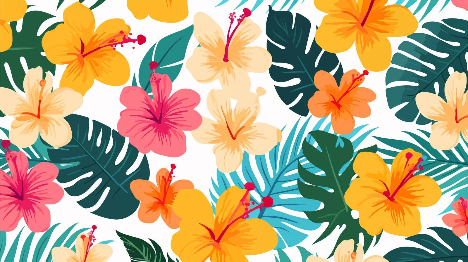 Tropical Leaves Flowers Seamless Pattern — free download from Dotvec
