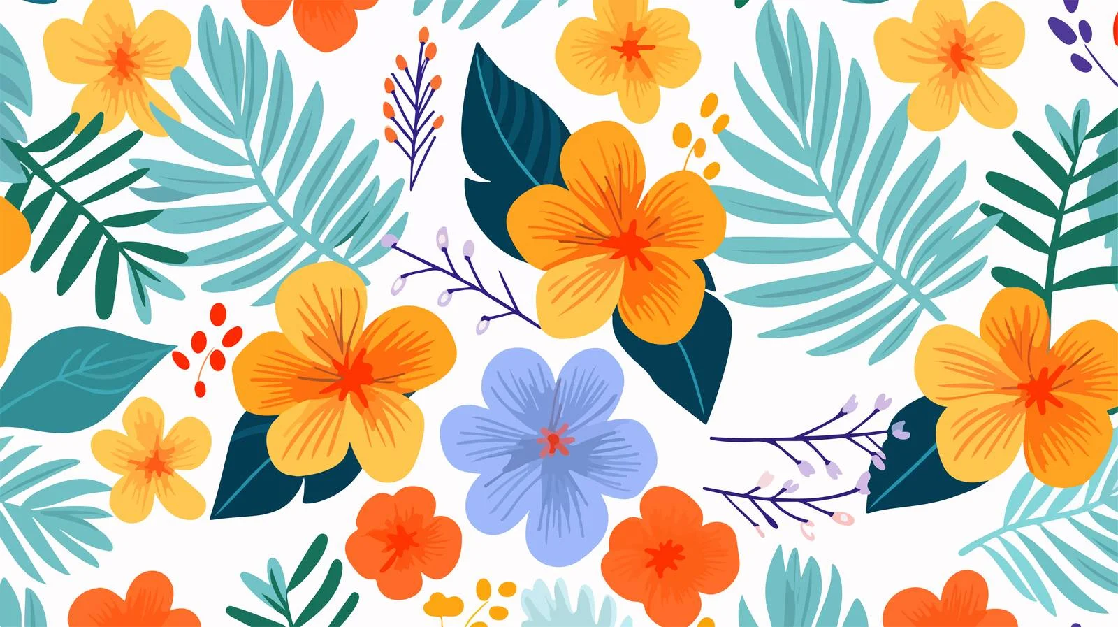 Tropical Leaves and Flowers Seamless Pattern — free download from Dotvec