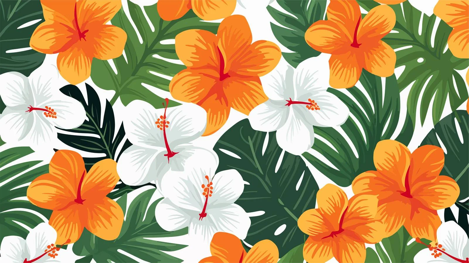 Tropical Leaves and Flowers Pattern — free download from Dotvec