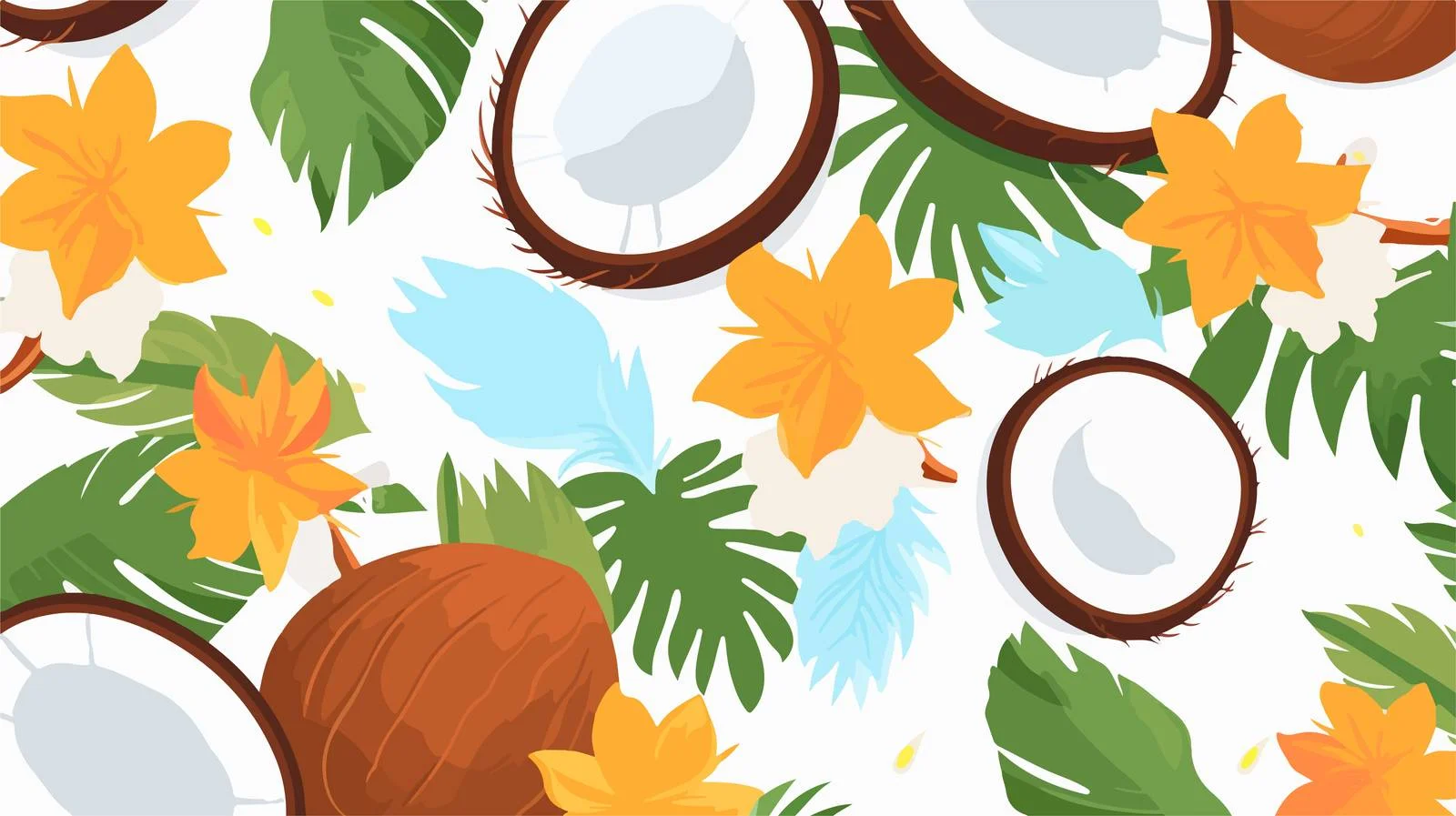 Tropical Leaves and Coconut Seamless Pattern — free download from Dotvec