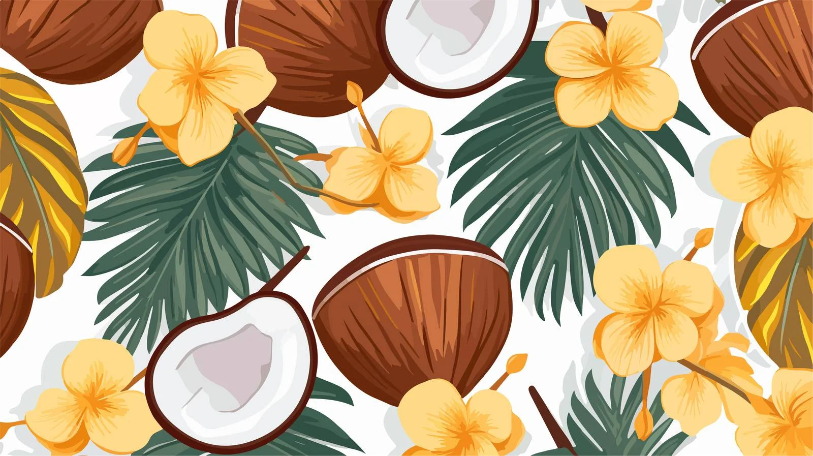 Tropical Leaves Coconut Seamless Pattern — free download from Dotvec