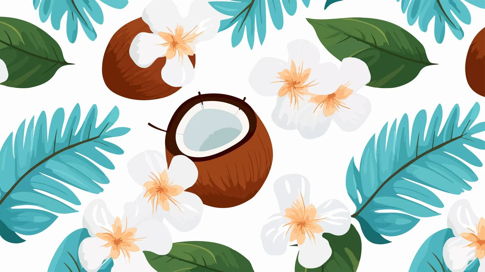 Tropical Leaves and Coconut Seamless Pattern — free download from Dotvec