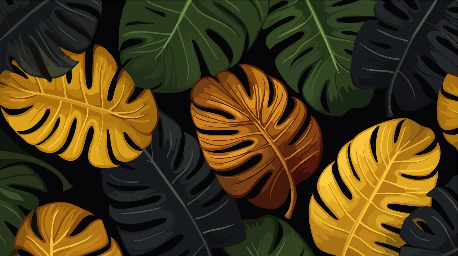 Tropical Leaves on Black Seamless Pattern — free download from Dotvec